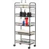 imageGiantex Storage Rack Trolley Cart Home Kitchen Organizer Utility Baskets with 5 Hooks 5 Tier BlackBlack
