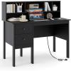 imageGiantex White Desk with Drawers ampamp Hutch Home Office Desk with Charging Station 5 Storage Cubbies Makeup Vanity Table Modern Study Writing Desk PC Laptop Desks Computer Workstation for BedroomBlack