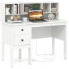 imageGiantex White Desk with Drawers ampamp Hutch Home Office Desk with Charging Station 5 Storage Cubbies Makeup Vanity Table Modern Study Writing Desk PC Laptop Desks Computer Workstation for BedroomWhite