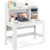 imageGiantex White Desk with Hutch Home Office Desk with Bookshelf Computer Workstation PC Laptop Table with AntiToppling Device ampamp Cable Hole Modern Study Writing Desk for Small Spaces BedroomWhite