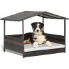 imageGiantex Wicker Dog House Raised Rattan Dog Bed with Waterproof Roof Washable Cushion Cover Steel Frame Indoor Outdoor Elevated Dog Bed Pet House for Small Medium Dogs Cats Easy AssemblyBrown House  White Cushion