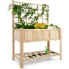 imageGiantex Wood Planter with Trellis Standing Raised Garden Bed Liner Storage Shelf Elevated Plant Box Stand for Climbing Flower Vegetable Herb Indoor Outdoor Patio Lawn Balcony