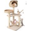 imageGiantex Wooden Cat Tree 48 inches Cat Tower with Cattail Condo Cat Bed Hammock Rotatable Jingling Balls Natural Sisal Scratching Posts Removable Cushion MultiLevel Kitten Activity Center