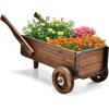 imageGiantex Wooden Wagon Planter Box Decorative Wagon Cart with Wheels Handles Drainage Hole Flower Planter Pot Stand Rustic Flowerpot Planter Indoor ampamp Outdoor Garden Patio Balcony