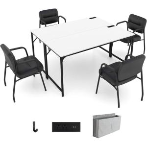 imageGiantex 10 FT Conference Table with Charging Station 2 PCS 60quot x 24quot Rectangular Large Meeting Room Desk with Storage Bag ampamp Hook Space Saving Seminar Table Modern Office Computer Desk for 4 PeopleWhite
