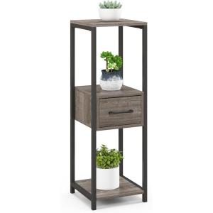 imageGiantex 3 Tier Tall Plant Stand Indoor 36 Inch Corner Plant Holder with Drawer ampamp Metal Frame Modern Plant Shelf for Multiple Flower Pots Square Plant Tables for Balcony Living room 1 PackGreymiddle Drawer