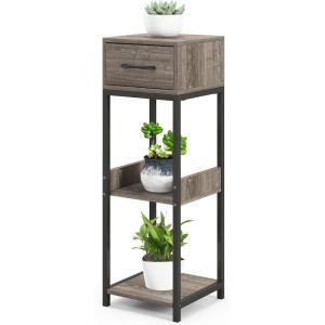imageGiantex 3 Tier Tall Plant Stand Indoor 36 Inch Corner Plant Holder with Drawer ampamp Metal Frame Modern Plant Shelf for Multiple Flower Pots Square Plant Tables for Balcony Living room 1 PackGreyTop Drawer