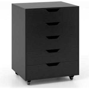imageGiantex 5Drawer Storage Cabinet Mobile Lateral File Cabinet with Drawers Wheels Rolling Chest of Drawers 195quot x 16quot x 255quot for Office Under Desk Living Room StudyBlack