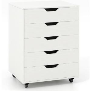imageGiantex 5Drawer Storage Cabinet Mobile Lateral File Cabinet with Drawers Wheels Rolling Chest of Drawers 195quot x 16quot x 255quot for Office Under Desk Living Room StudyWhite