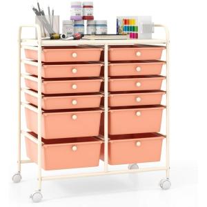 imageGiantex 6 Storage Drawer Cart Rolling Organizer Cart for Tools Scrapbook Paper Home Office School Multipurpose Mobile Utility Cart Beige ampamp YellowPeach Fuzz