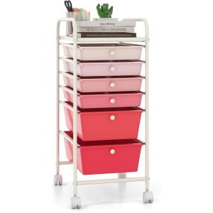 imageGiantex 6 Storage Drawer Cart Rolling Organizer Cart for Tools Scrapbook Paper Home Office School Multipurpose Mobile Utility Cart Beige ampamp YellowPink Gradient
