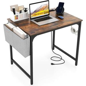 imageGiantex 60 Inch Computer Desk with Charging Station Home Office Writing Desk with Storage Bag ampamp Headphone Hook Large Gaming Table PC Workstation Modern Simple Laptop Desk for Bedroom StudyRustic Brown