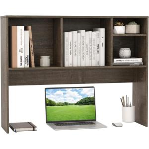 imageGiantex Desktop Bookshelf Countertop Storage Hutch with 4 Shelves for Computer Desk Dressing Tabletop Display Rack Multipurpose Desk Hutch Storage Organizer for Home Office Dorm Grey OakGrey Oak