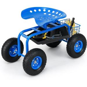 imageGiantex Rolling Garden Work Seat 360 Swivel Gardening Workseat with Wheels Tool Basket Adjustable Height Outdoor Scooter for Sitting Gardening Stool Chair for Planting Trimming GreenBlue