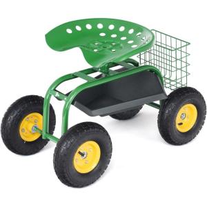 imageGiantex Rolling Garden Work Seat 360 Swivel Gardening Workseat with Wheels Tool Basket Adjustable Height Outdoor Scooter for Sitting Gardening Stool Chair for Planting Trimming GreenGreen