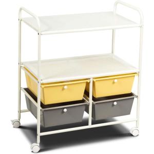 imageGiantex Rolling Storage Cart w 4 Drawers 2 Shelves Metal Rack Shelf Home Office School Beauty Salon Utility Organizer Cart with Wheels YellowBeigeYellowGrey