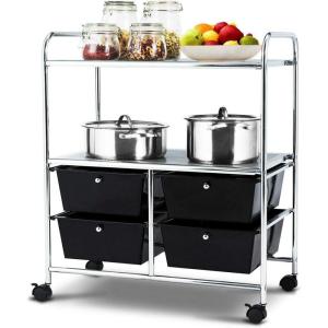 imageGiantex Rolling Storage Cart w 4 Drawers 2 Shelves Metal Rack Shelf Home Office School Beauty Salon Utility Organizer Cart with Wheels YellowBlack