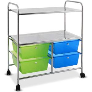 imageGiantex Rolling Storage Cart w 4 Drawers 2 Shelves Metal Rack Shelf Home Office School Beauty Salon Utility Organizer Cart with Wheels YellowBlue  Green  Chrome Finish