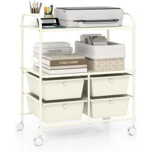 imageGiantex Rolling Storage Cart w 4 Drawers 2 Shelves Metal Rack Shelf Home Office School Beauty Salon Utility Organizer Cart with Wheels YellowIvory