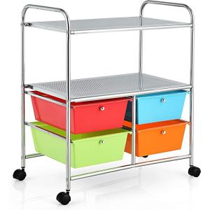 imageGiantex Rolling Storage Cart w 4 Drawers 2 Shelves Metal Rack Shelf Home Office School Beauty Salon Utility Organizer Cart with Wheels YellowRedorangegreenturquoise