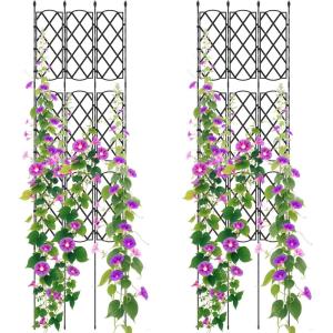 imageGiantex Set of 2 Garden Trellis Outdoor Plant Support Frame wAdjustable Shapes Ground Stakes Rustproof PE Coating Pipes Privacy Screen Trellis Metal Flower Rose Stand for Garden Patio Backyard2