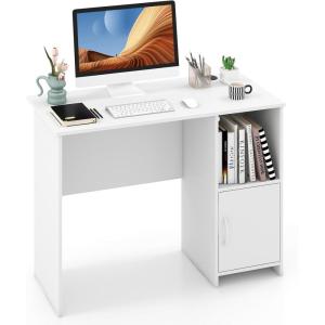 imageGiantex Small Computer Desk White Desk with Storage Cabinet ampamp Shelf Compact PC Laptop Table Workstation Makeup Vanity Table Modern Study Writing Desk for Small Space Bedroom Home Office