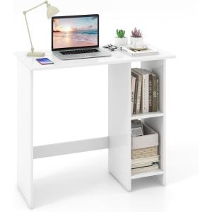 imageGiantex Small White Desk Compact Study Writing Desk with 3Position Adjustable Shelf AntiToppling Kit Modern PC Laptop Table Home Office Computer Workstation for Small Space Bedroom DormWhite