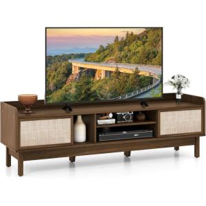 imageGiantex TV Stand for 65 TV Entertainment Center with Woven Doors Sliding Door Adjustable Shelf ampamp Compartment Cable Holes Mid Century Modern Media Console Table Television Stands for Living Room