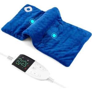 imageGiantex Weighted Heating Pad w 2 Massagers Electric Heated Pad for Back Neck Pain Cramp Relief Massaging Vibration 5 Heating Levels 9 Modes 124 H Auto ShutOff Home Use Heating Mat BlueBlue