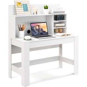 imageGiantex White Desk with Hutch Home Office Desk with Bookshelf Computer Workstation PC Laptop Table with AntiToppling Device ampamp Cable Hole Modern Study Writing Desk for Small Spaces BedroomWhite