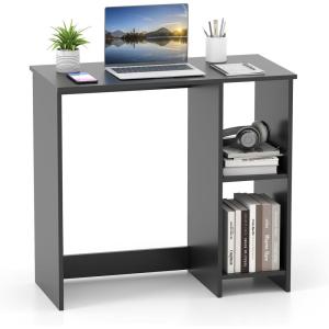 imageGiantex White Small Desk for Bedroom 315 Inch Home Office Computer Desk with Shelves Space Saving Study Writing Desk Modern Simple Laptop Desk for Small Spaces WhiteBlack