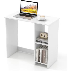 imageGiantex White Small Desk for Bedroom 315 Inch Home Office Computer Desk with Shelves Space Saving Study Writing Desk Modern Simple Laptop Desk for Small Spaces WhiteWhite