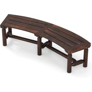imageGiantex Wooden Outdoor Bench for 2Person  Fire Pit Chair Bench with Fir Wood Top Pine Wood Legs 710Lbs Weight Capacity Backless Curved Garden Bench for Patio Porch Park Lawn 2 Rustic BrownRustic Brown