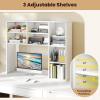 imageGiantex Desktop Bookshelf 37 Desk Hutch Dorm for Computer Up to 32 Inch Countertop Hutch w6 Storage Shelves 3Tier Desktop Organizer Display Rack Wood Desk Shelf for Home Office NaturalWhite