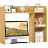 imageGiantex Desktop Bookshelf 37 Desk Hutch Dorm for Computer Up to 32 Inch Countertop Hutch w6 Storage Shelves 3Tier Desktop Organizer Display Rack Wood Desk Shelf for Home Office NaturalBurlywood