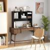 imageGiantex Desktop Bookshelf 37 Desk Hutch Dorm for Computer Up to 32 Inch Countertop Hutch w6 Storage Shelves 3Tier Desktop Organizer Display Rack Wood Desk Shelf for Home Office NaturalBlack
