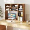 imageGiantex Desktop Bookshelf 37 Desk Hutch Dorm for Computer Up to 32 Inch Countertop Hutch w6 Storage Shelves 3Tier Desktop Organizer Display Rack Wood Desk Shelf for Home Office NaturalNatural