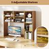 imageGiantex Desktop Bookshelf 37 Desk Hutch Dorm for Computer Up to 32 Inch Countertop Hutch w6 Storage Shelves 3Tier Desktop Organizer Display Rack Wood Desk Shelf for Home Office NaturalNatural