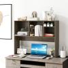 imageGiantex Desktop Bookshelf 37 Desk Hutch Dorm for Computer Up to 32 Inch Countertop Hutch w6 Storage Shelves 3Tier Desktop Organizer Display Rack Wood Desk Shelf for Home Office NaturalGrey Oak