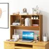 imageGiantex Desktop Bookshelf 37 Desk Hutch Dorm for Computer Up to 32 Inch Countertop Hutch w6 Storage Shelves 3Tier Desktop Organizer Display Rack Wood Desk Shelf for Home Office NaturalBurlywood