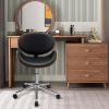 imageGiantex MidCentury Home Desk Chair Faux Leather Armless Office Chair wCurved Bentwood Seat amp Height AdjustableErgonomic Modern Rolling Swivel Computer Chair Study Room Office BedroomBlackBlack