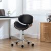 imageGiantex MidCentury Home Desk Chair Faux Leather Armless Office Chair wCurved Bentwood Seat amp Height AdjustableErgonomic Modern Rolling Swivel Computer Chair Study Room Office BedroomBlackBlack