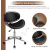 imageGiantex MidCentury Home Desk Chair Faux Leather Armless Office Chair wCurved Bentwood Seat amp Height AdjustableErgonomic Modern Rolling Swivel Computer Chair Study Room Office BedroomBlackBlack