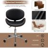 imageGiantex MidCentury Home Desk Chair Faux Leather Armless Office Chair wCurved Bentwood Seat amp Height AdjustableErgonomic Modern Rolling Swivel Computer Chair Study Room Office BedroomBlackBlack