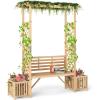imageGiantex Outdoor Bench with Garden Arch amp Planters Wooden Pergola Archway Outdoor Trellis for Climbing Plants Patio Decorative Arbor Arch for Backyard Lawn ArchedNatural73x22x80Natural