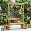 imageGiantex Outdoor Bench with Garden Arch amp Planters Wooden Pergola Archway Outdoor Trellis for Climbing Plants Patio Decorative Arbor Arch for Backyard Lawn ArchedNatural73x22x80Natural