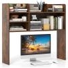 imageGiantex Desktop Bookshelf 37 Desk Hutch Dorm for Computer Up to 32 Inch Countertop Hutch w6 Storage Shelves 3Tier Desktop Organizer Display Rack Wood Desk Shelf for Home Office NaturalRustic Brown