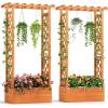 imageGiantex Raised Garden Bed with Trellis amp Hanging Roof Wood Planter Box with Bottom and Drainage Holes Freestanding Garden Planter for Flower Vegetable Fruit Herb Climbing Vines 79 x 175 x 452