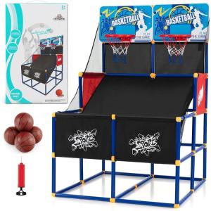 imageGiantex Arcade Basketball Hoop for Kids  Indoor Outdoor 2 Player Dual Shot Basketball Arcade Game with 4 Balls and Ball Pump Great Gift for Boys and Girls Ages 3
