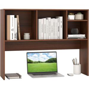 imageGiantex Desktop Bookshelf 37 Desk Hutch Dorm for Computer Up to 32 Inch Countertop Hutch w6 Storage Shelves 3Tier Desktop Organizer Display Rack Wood Desk Shelf for Home Office NaturalWalnut
